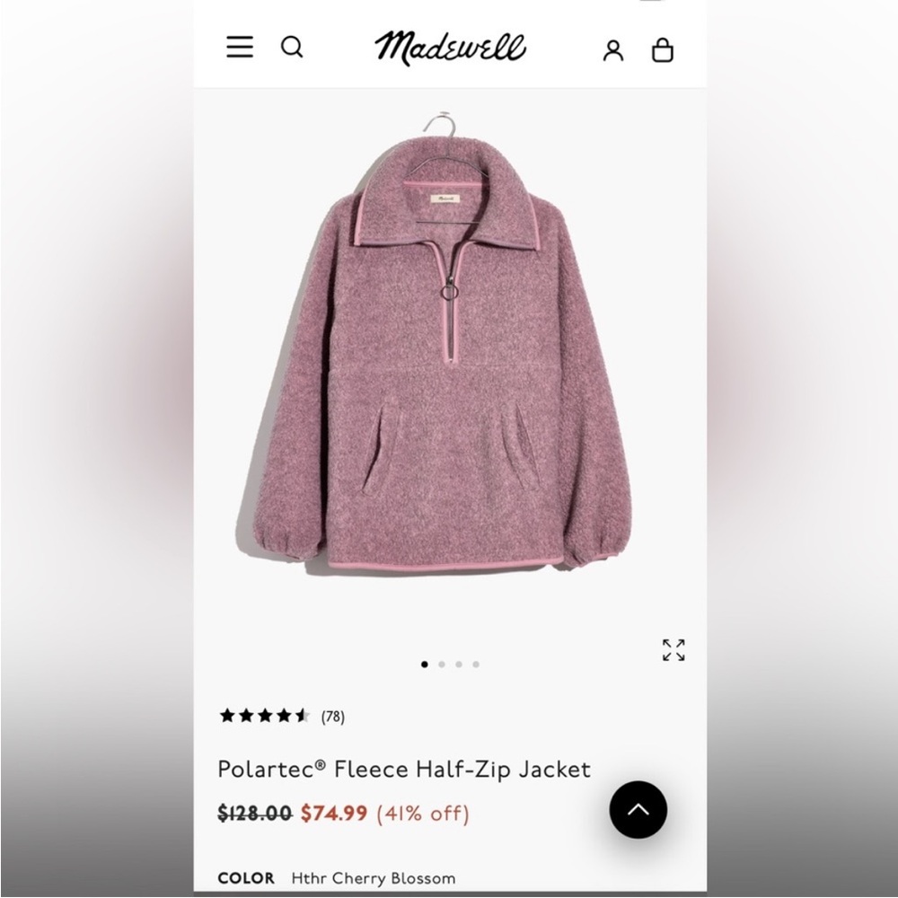 Madewell Polartec Fleece Half-Zip Jacket in Heather Cherry Blossom Purple